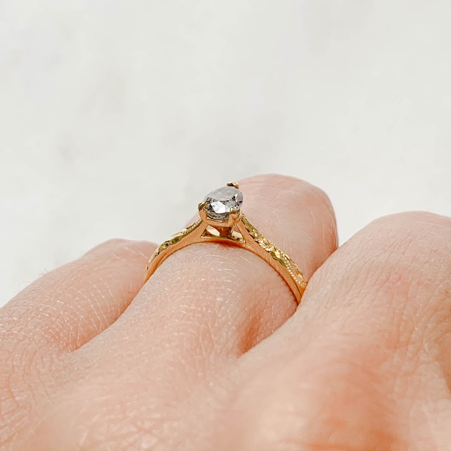 Fancy Athena Pear Cut Salt & Pepper Diamond Engagement Ring