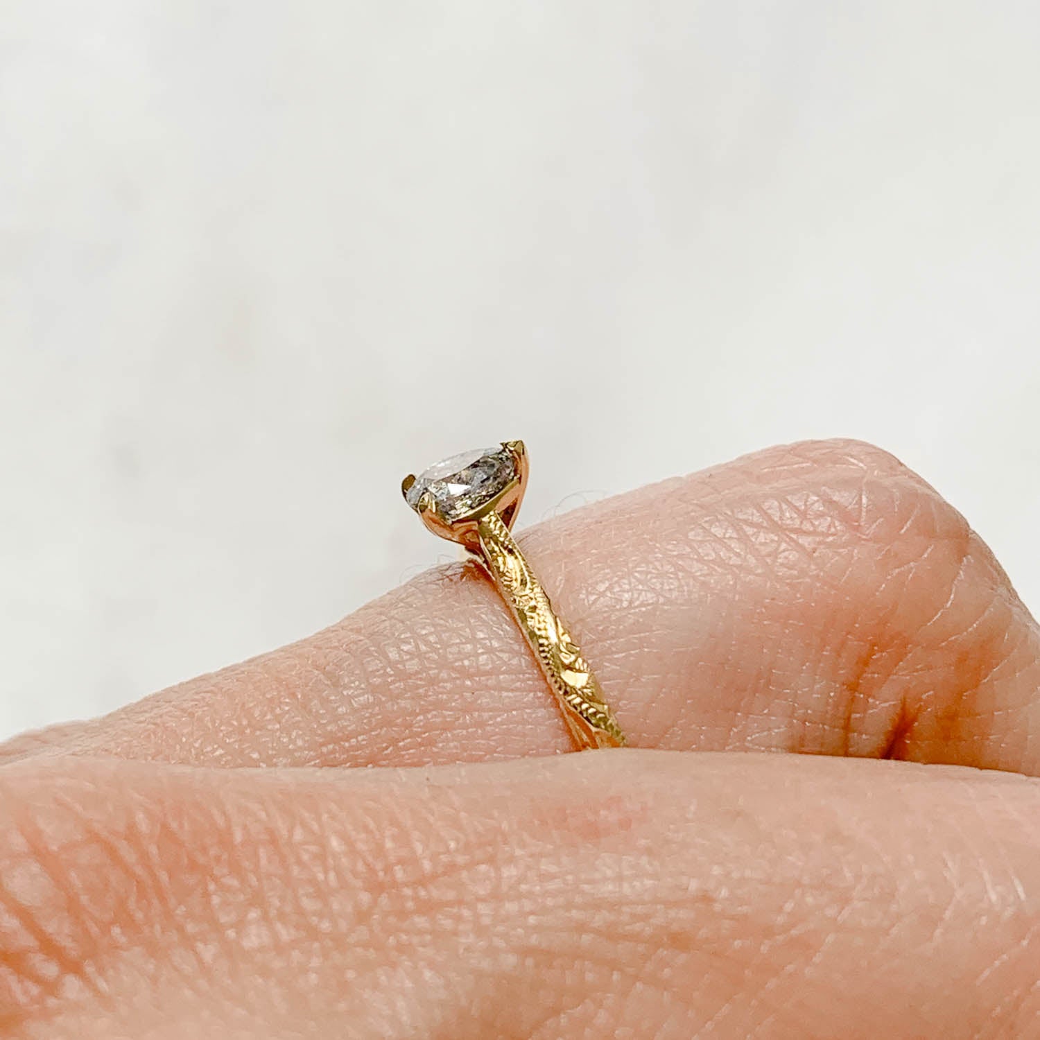 Fancy Athena Pear Cut Salt & Pepper Diamond Engagement Ring