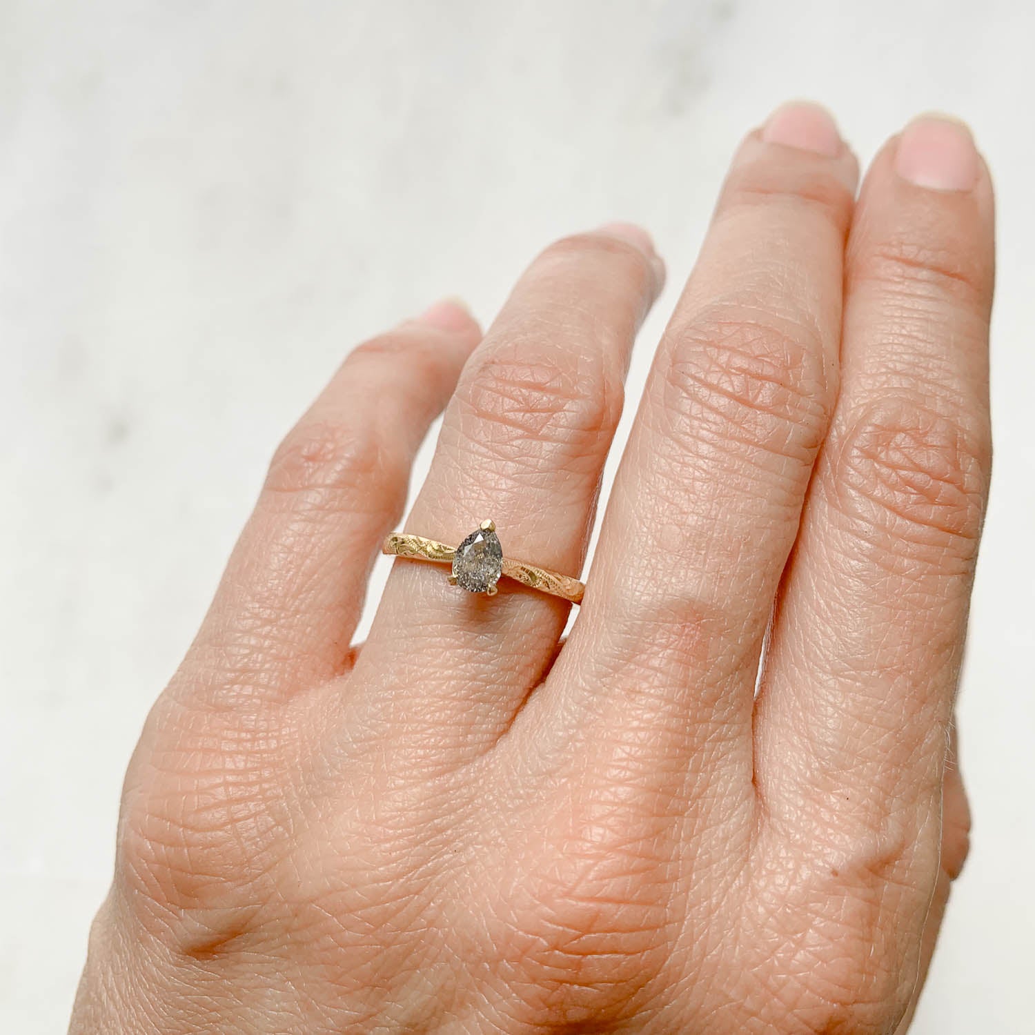 Fancy Athena Pear Cut Salt & Pepper Diamond Engagement Ring