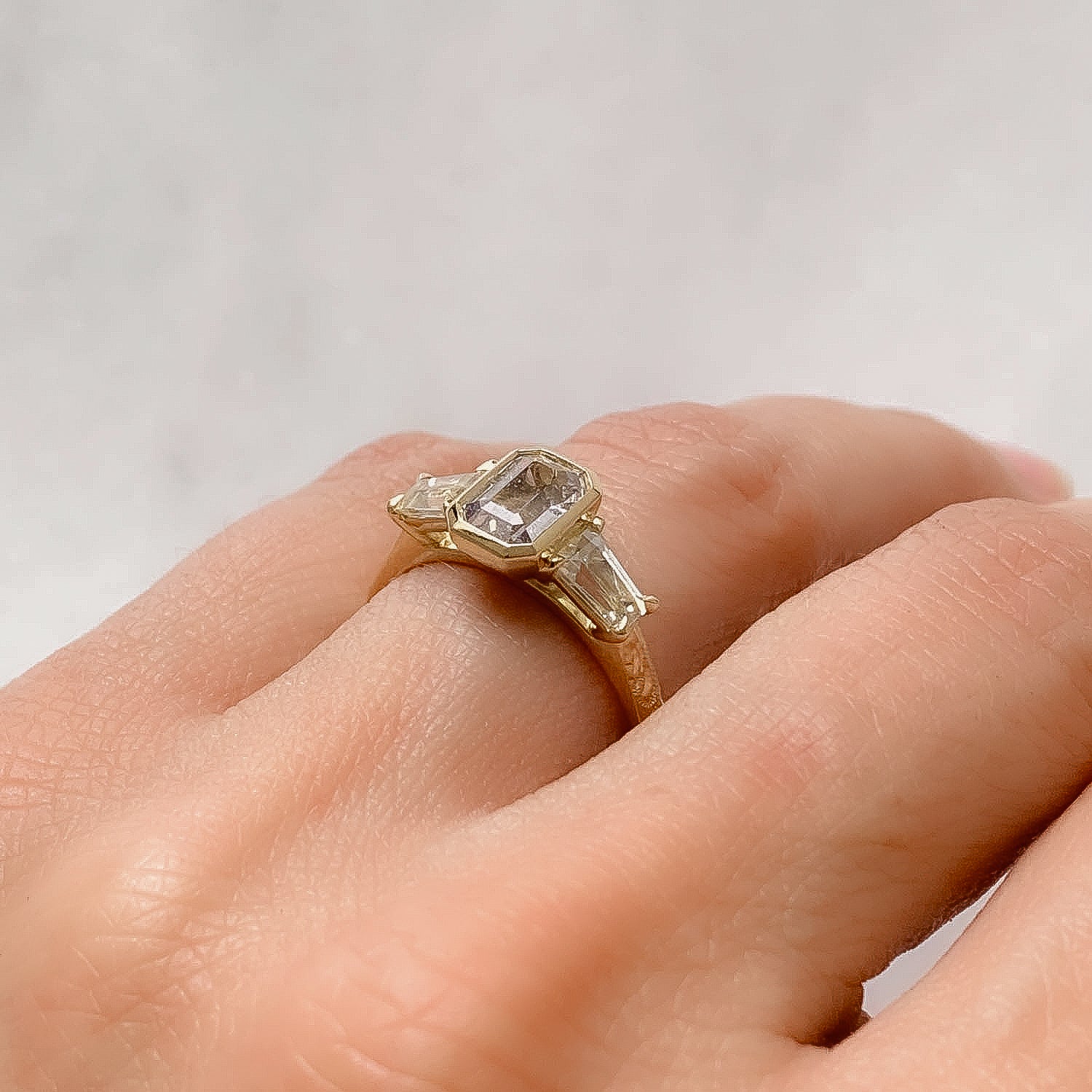 Fancy Grey Bubbles Sapphire Trilogy Ring