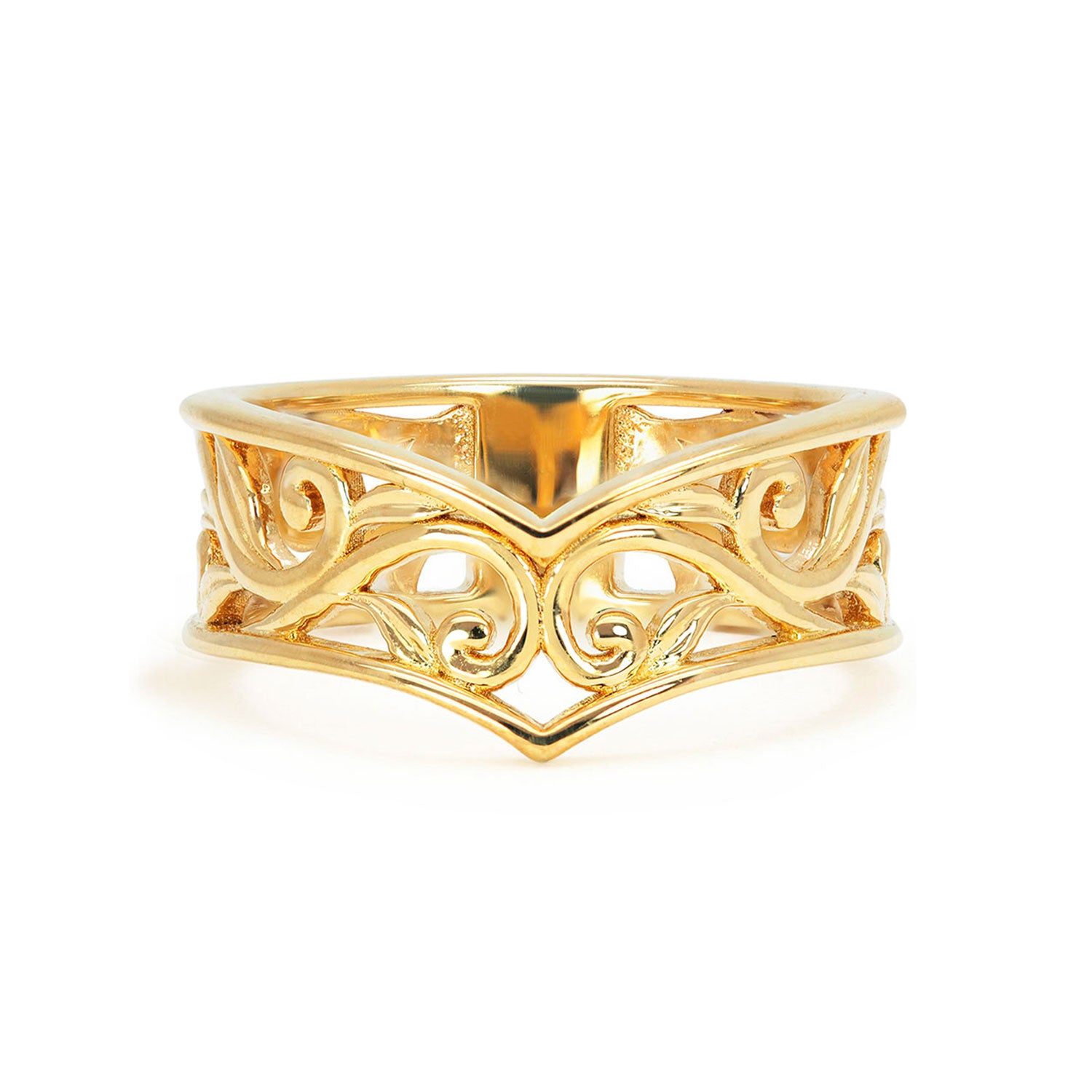 Artisan Filigree Gold Wishbone Jacket Ring