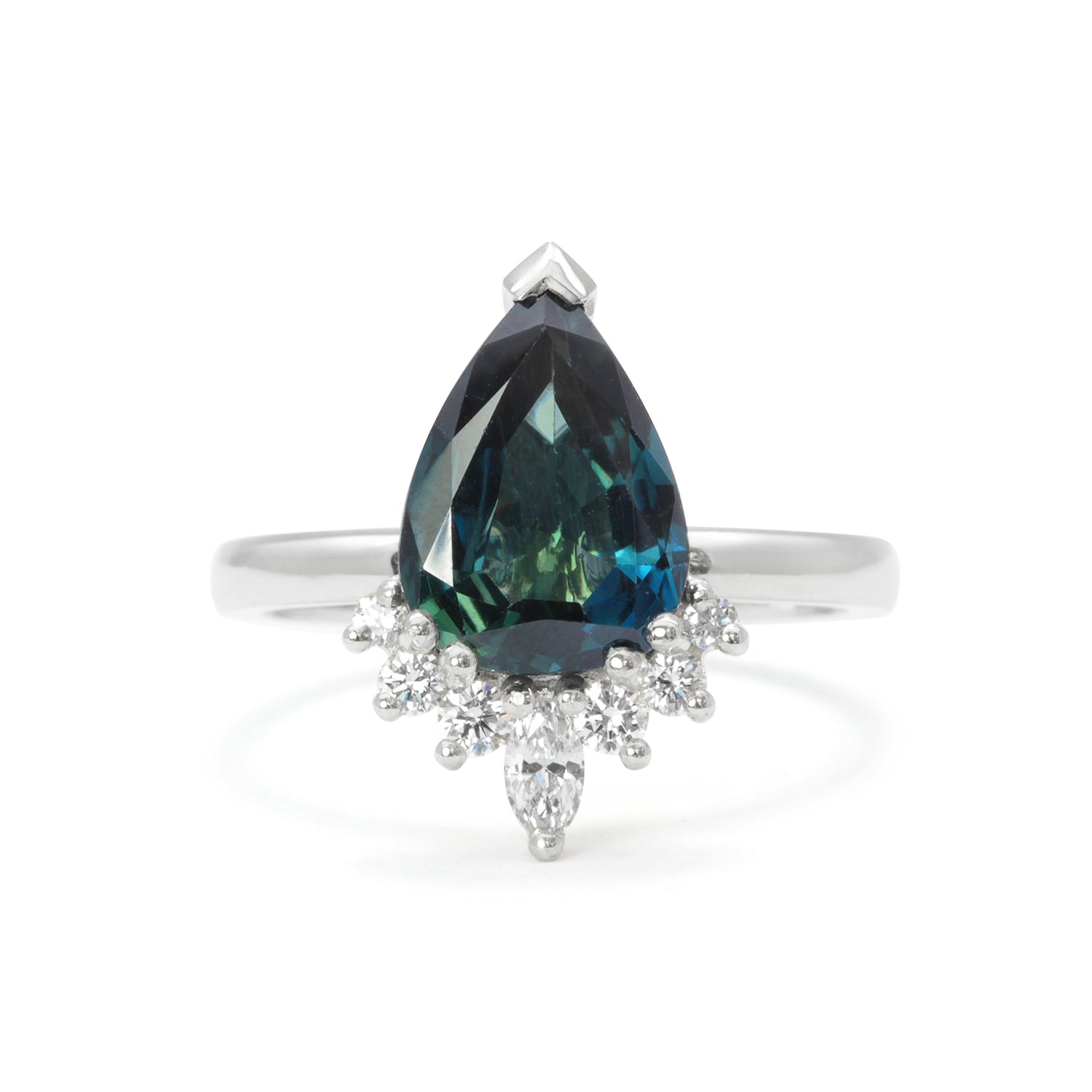 Bespoke Dan Ethical Sapphire and Diamond Half Halo engagement ring in recycled platinum 4
