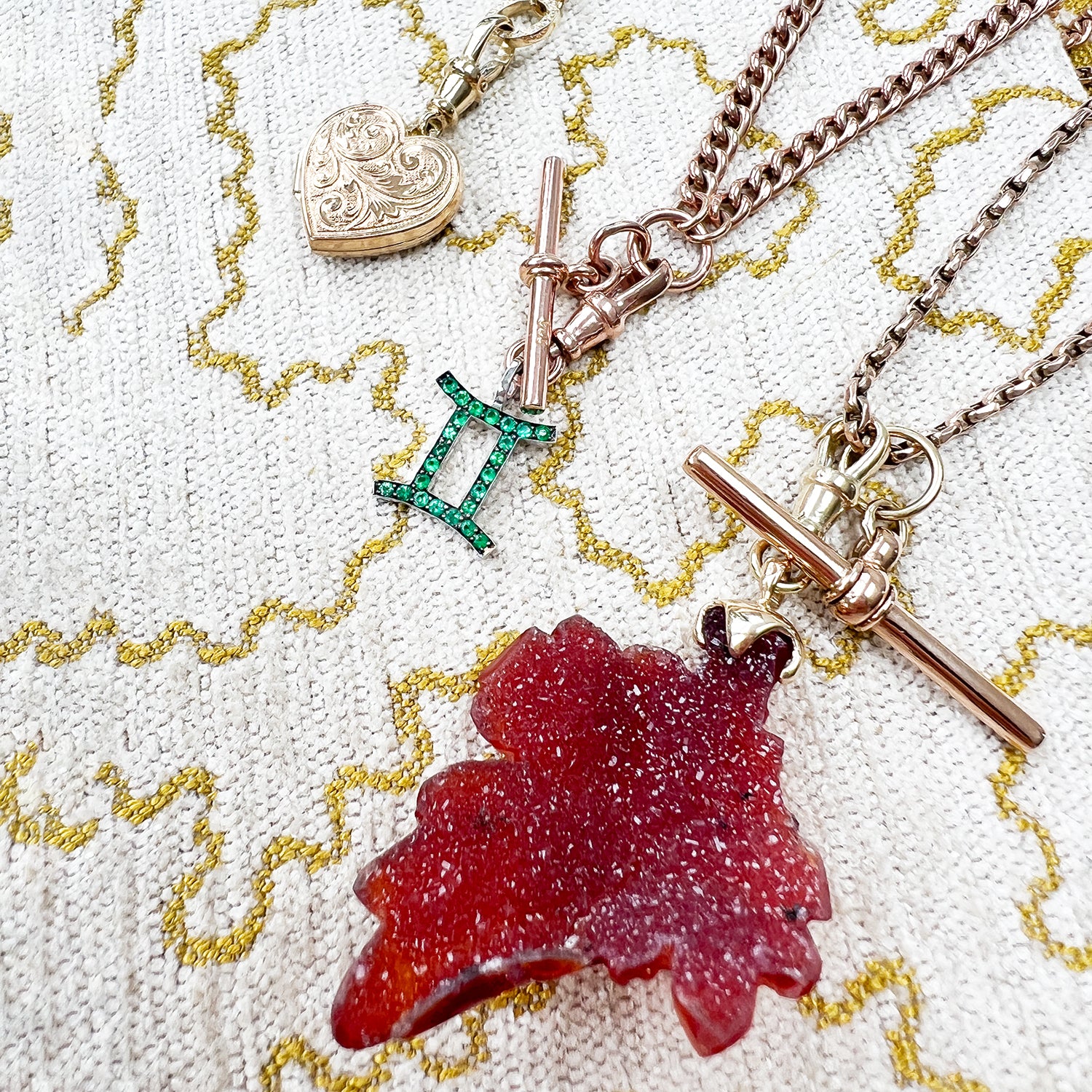 Reclaimed Vintage collection of unique necklaces, reclaiming antique Victorian components with recycled gold chain and newly designed components