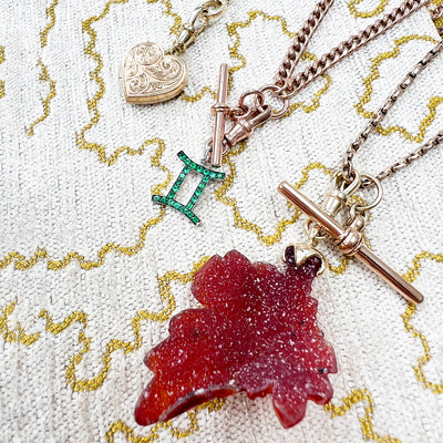Reclaimed Vintage collection of unique necklaces, reclaiming antique Victorian components with recycled gold chain and newly designed components
