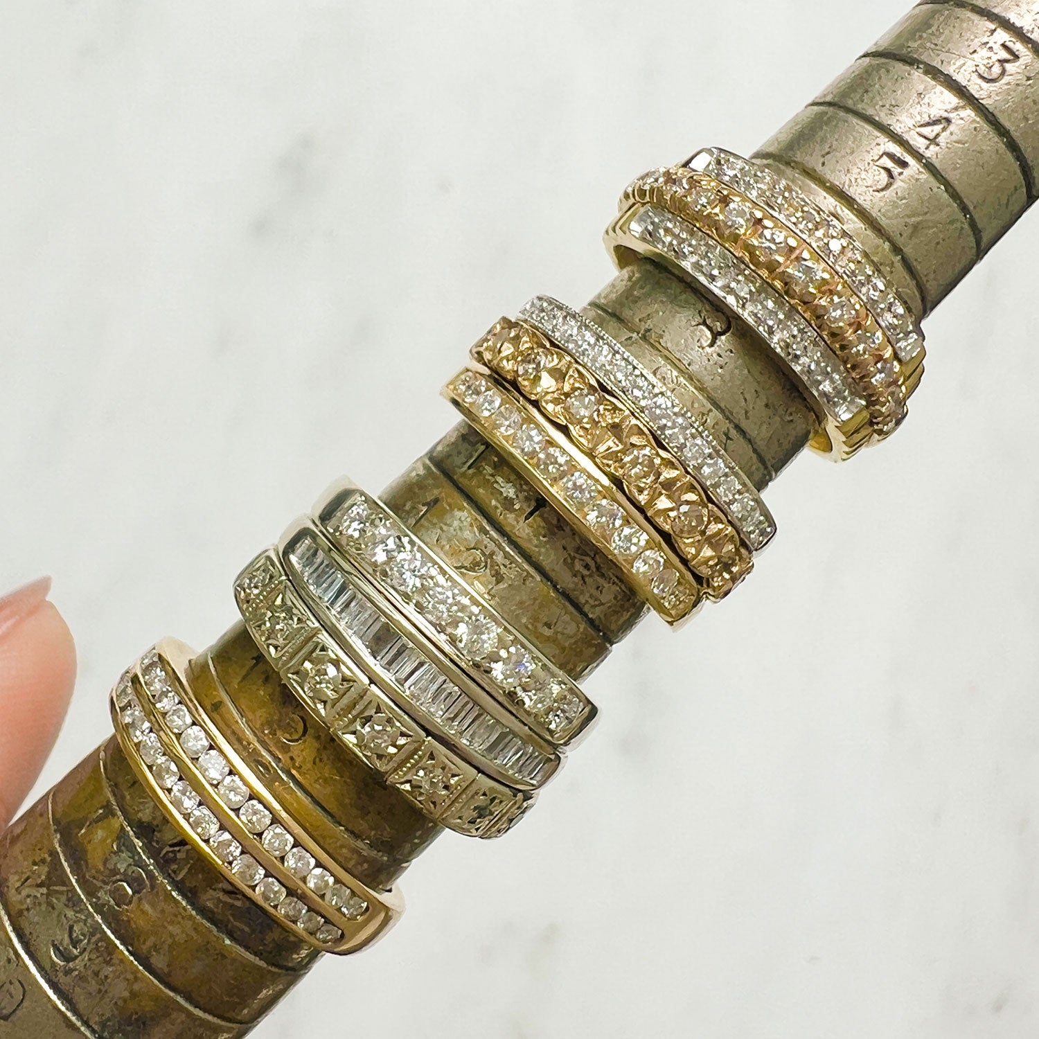 Reclaimed Vintage commitment rings, uniting antique Victorian half-diamond eternity rings 2