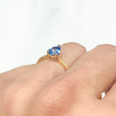 Fancy Athena Blue Pear Cut Sapphire Solitaire Engagement Ring, 18ct Ethical Gold, Ready to Go 2