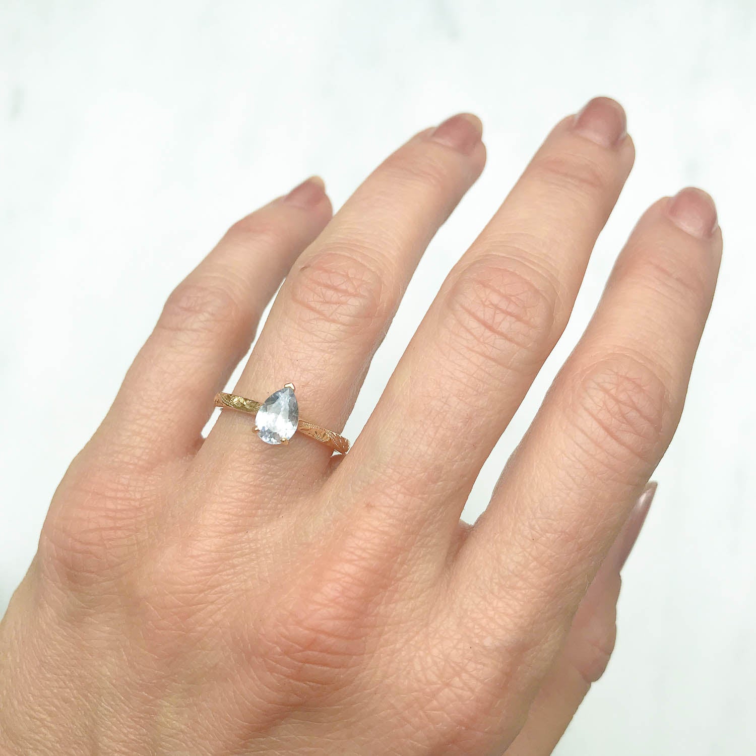 Fancy Athena Ice Pear Cut Sapphire Solitaire Engagement Ring, 18ct Ethical Gold, Ready to Go 1