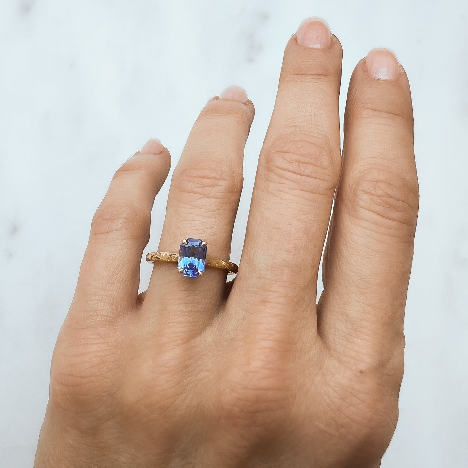 Athena Fancy Emerald Cut Blue Sapphire Ring