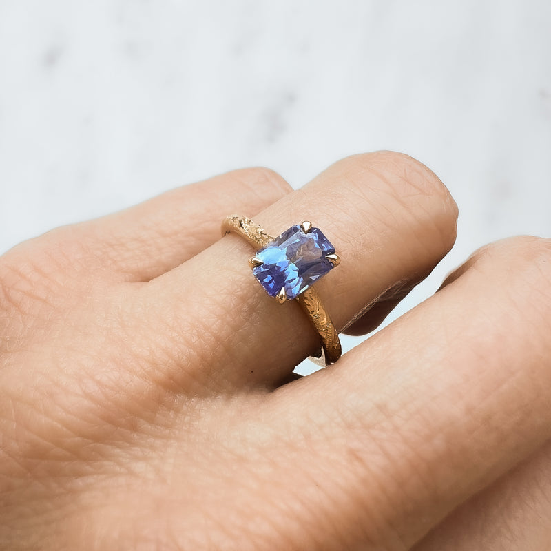 Athena Fancy Emerald Cut Blue Sapphire Ring