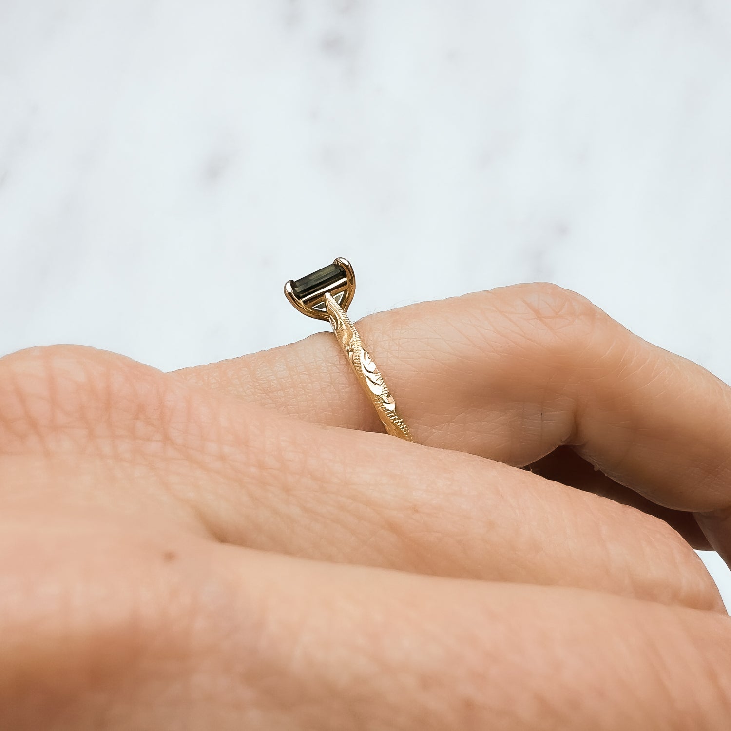 Athena Fancy Emerald Cut Teal Sapphire Ring