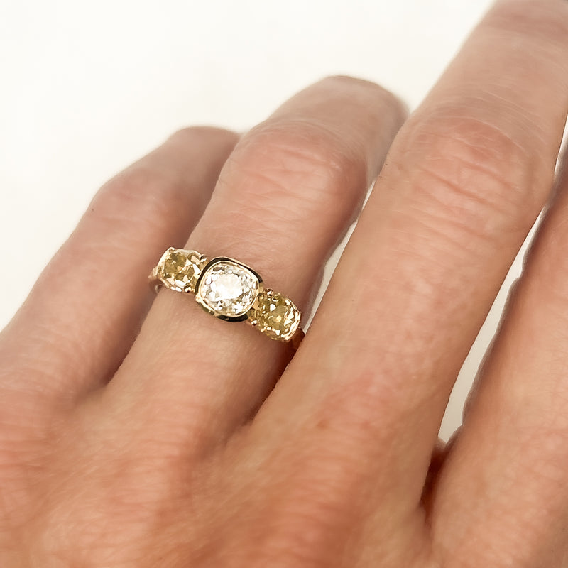 Fancy Hera Old-Cut Diamond Trilogy Ring