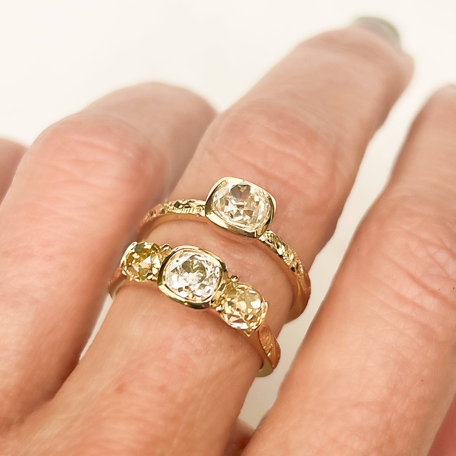 Fancy Hera Old-Cut Diamond Trilogy Ring