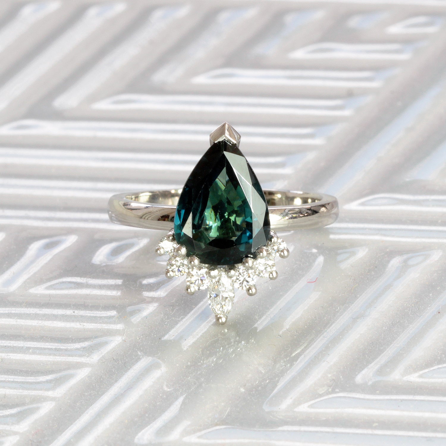 Bespoke Dan Ethical Sapphire and Diamond Half Halo engagement ring in recycled platinum 5
