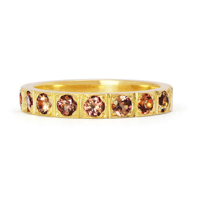 Lebrusan Studio bespoke Rosie Liberty wedding band, 18ct recycled yellow gold and cognac sapphires