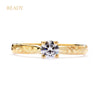Lebrusan Studio ready to wear Athena solitaire engagement ring with 18ct recycled gold, a reclaimed brilliant-cut diamond and hand-engraved scrolls