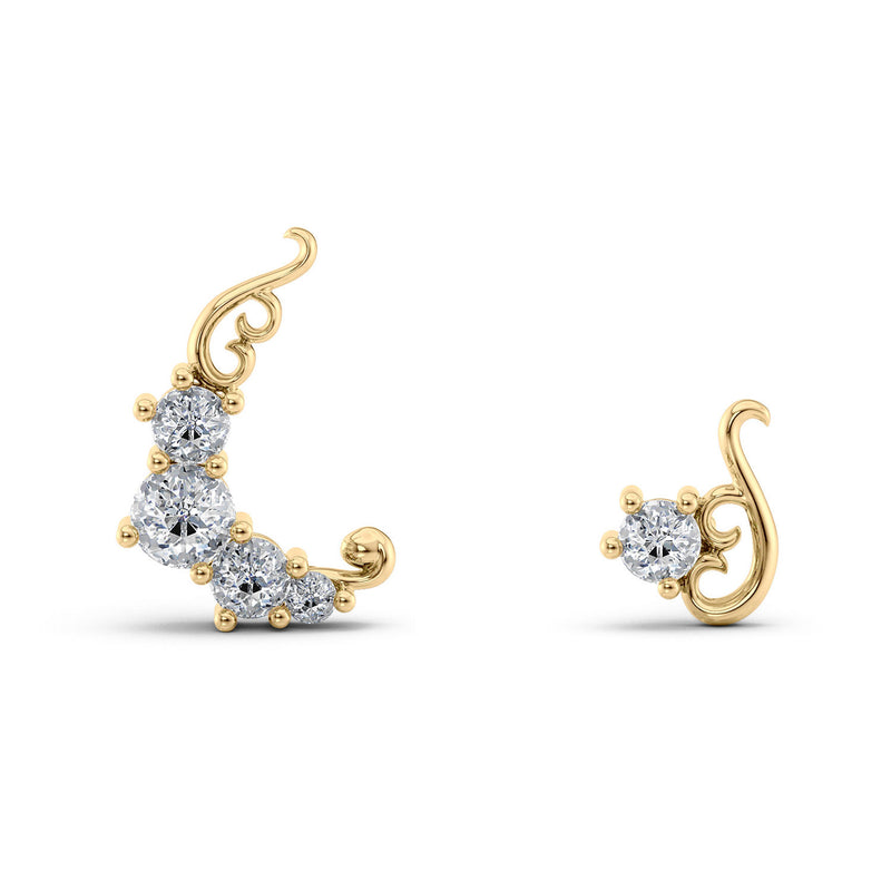 Lebrusan Studio Artisan Filigree Venice small ethical gold stud earring in 18ct recycled yellow gold, set with one recycled old-cut diamond, singular