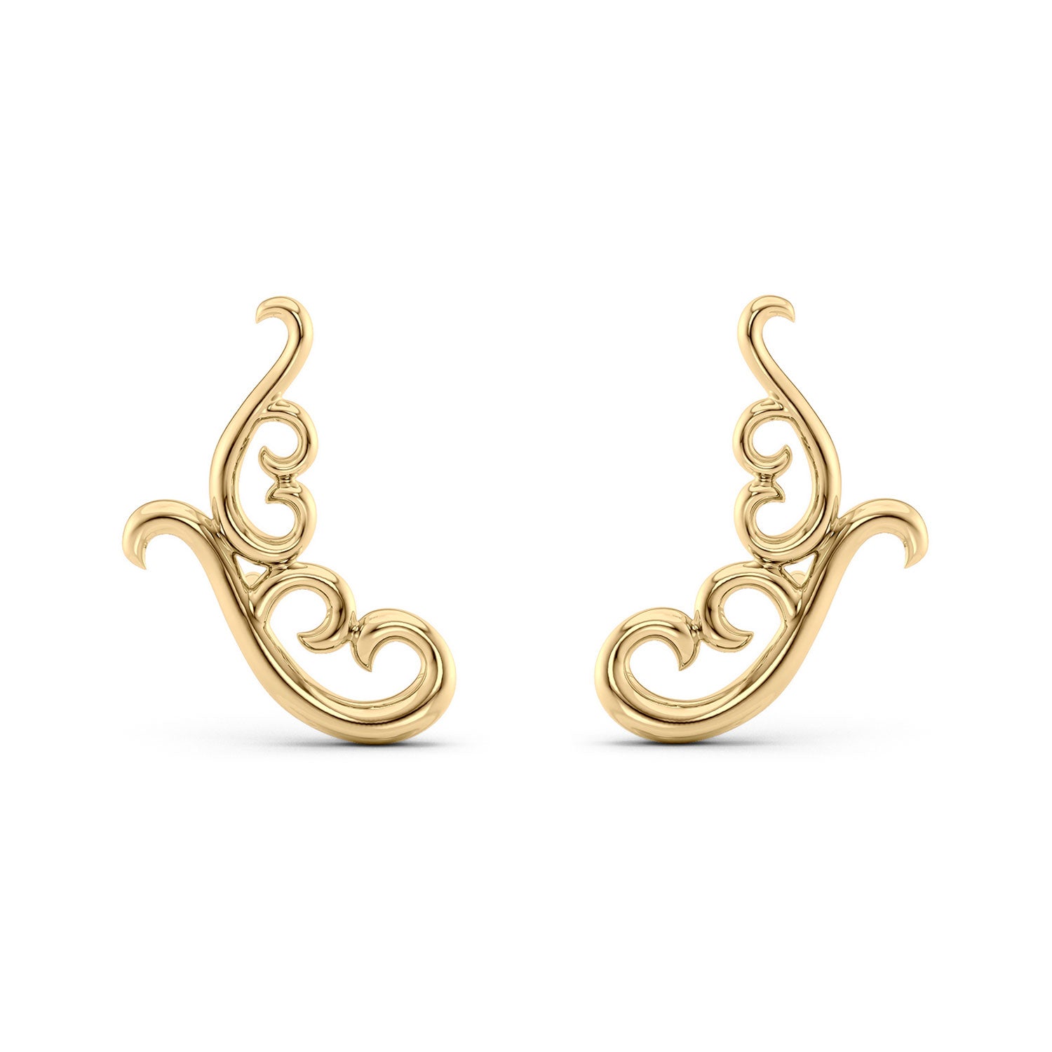 Lebrusan Studio Artisan Filigree ear climber stud earrings in 18ct recycled yellow gold, pair