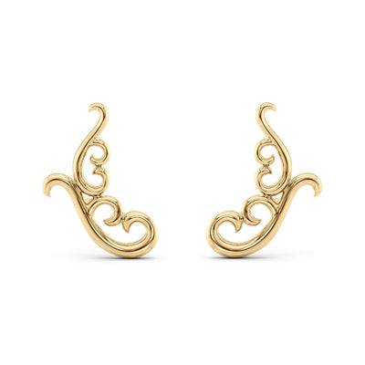 Lebrusan Studio Artisan Filigree ear climber stud earrings in 18ct recycled yellow gold, pair