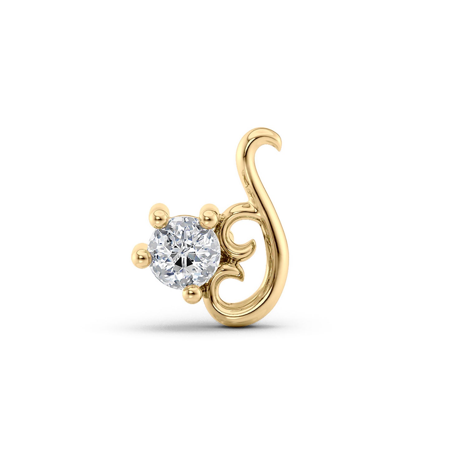 Lebrusan Studio Artisan Filigree Venice small ethical gold stud earring in 18ct recycled yellow gold, set with one recycled old-cut diamond, singular