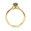 18ct recycled yellow gold solitaire engagement ring with an ethical pear-cut salt and pepper diamond and hand-engraved band, side view
