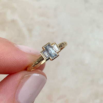 Fancy Hera Baguette Grey Sapphire Trilogy Engagement Ring
