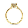 Lebrusan Studio solitaire engagement ring with hand-engraved 18ct recycled gold band and a cushion-cut gold zircon of traceable fair trade provenance, side view
