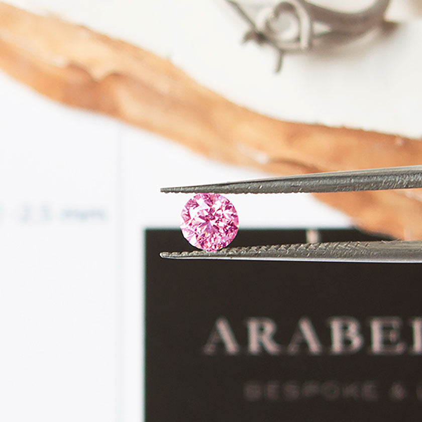A fancy coloured pink lab-grown diamond, ready to be set into a custom made engagement ring by Lebrusan Studio