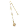 Reclaimed antique Victorian hand-engraved gold heart-shaped locket pendant necklace on a reclaimed antique gold chain, with a circlet connector in sustainable recycled gold and conflict-free Canadian diamonds - full chain view