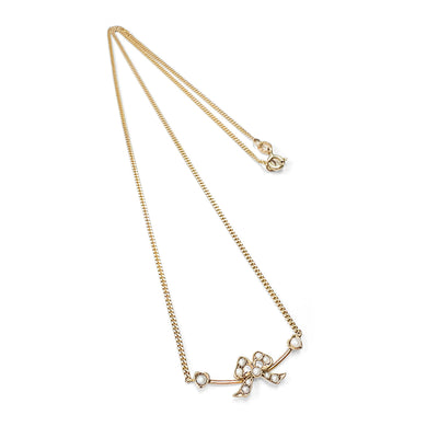 Reclaimed Vintage antique Victorian ribbon pearl brooch on a slim reclaimed 9ct gold necklace, V2