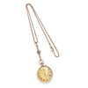 Reclaimed Vintage antique Victotrian pocket watch with Roman numerals and a decorative 'A', set with broken diamonds - repurposed as a pendant on a reclaimed antique gold chain and Albert clasp - on a white background, V3