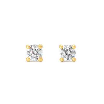 Lebrusan Studio rub-over stud earrings with milgrain beading - 18ct yellow Fairtrade Gold and 0.5ct of recycled diamonds, head on shot