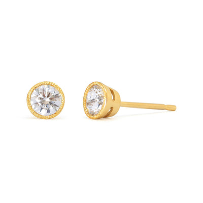Lebrusan Studio rub-over stud earrings with milgrain beading - 18ct yellow Fairtrade Gold and 0.5ct of recycled diamonds