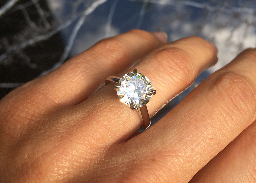 A 1.5ct round brilliant-cut vintage diamond, claw-set into a recycled platinum band courtesy of Lebrusan Studio's bespoke remodelling service