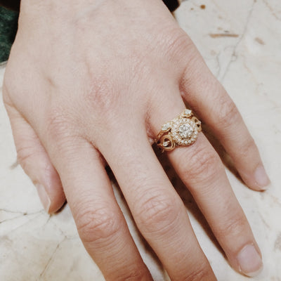 Bespoke Laura wedding ring - Fairtrade Gold, marquise diamonds, milgrain and scrolls 4