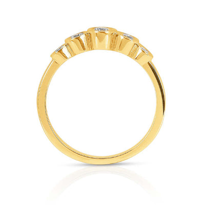 Amy B bespoke engagement ring - 100% recycled yellow gold and 5 conflict-free diamonds in rub-over settings 2