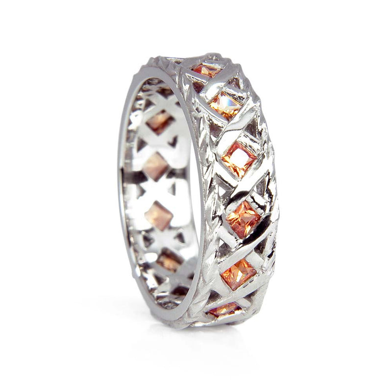 Bespoke Anna engagement ring - 100% recycled platinum and orange square-cut sapphires
