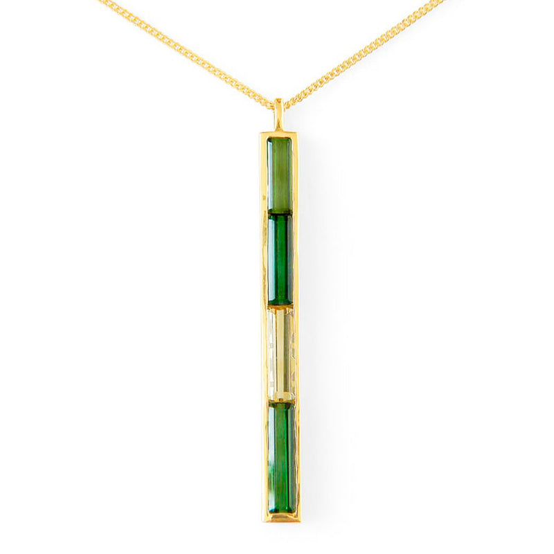 Bespoke pendant - fair-traded yellow and green beryl baguettes and 18ct recycled yellow gold