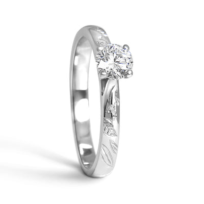 Bespoke Julien engagement ring - Canadian diamond and bespoke leaf engraving