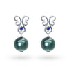 Bespoke earrings with Tahitian peacock pearls, ethical sapphires and ethical white gold