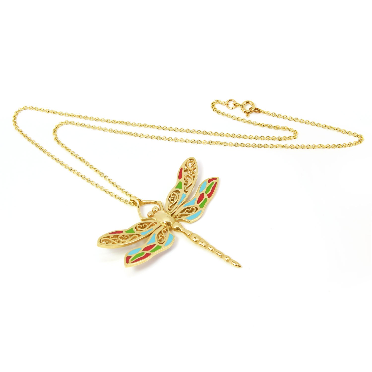 Bespoke Dragonfly Pendant - 9ct recycled yellow gold and coloured enamel 2