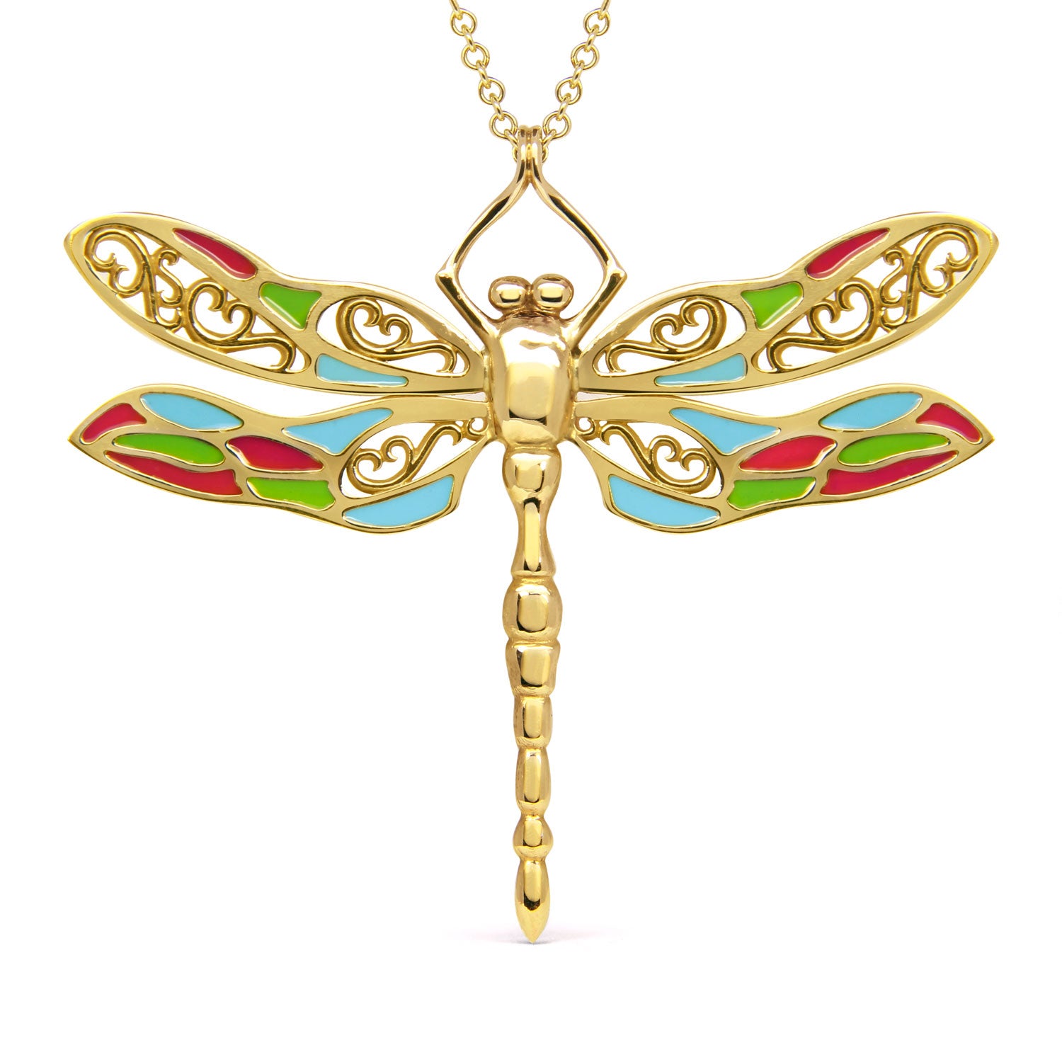 Bespoke Dragonfly Pendant - 9ct recycled yellow gold and coloured enamel