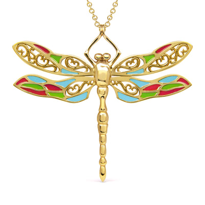 Bespoke Dragonfly Pendant - 9ct recycled yellow gold and coloured enamel