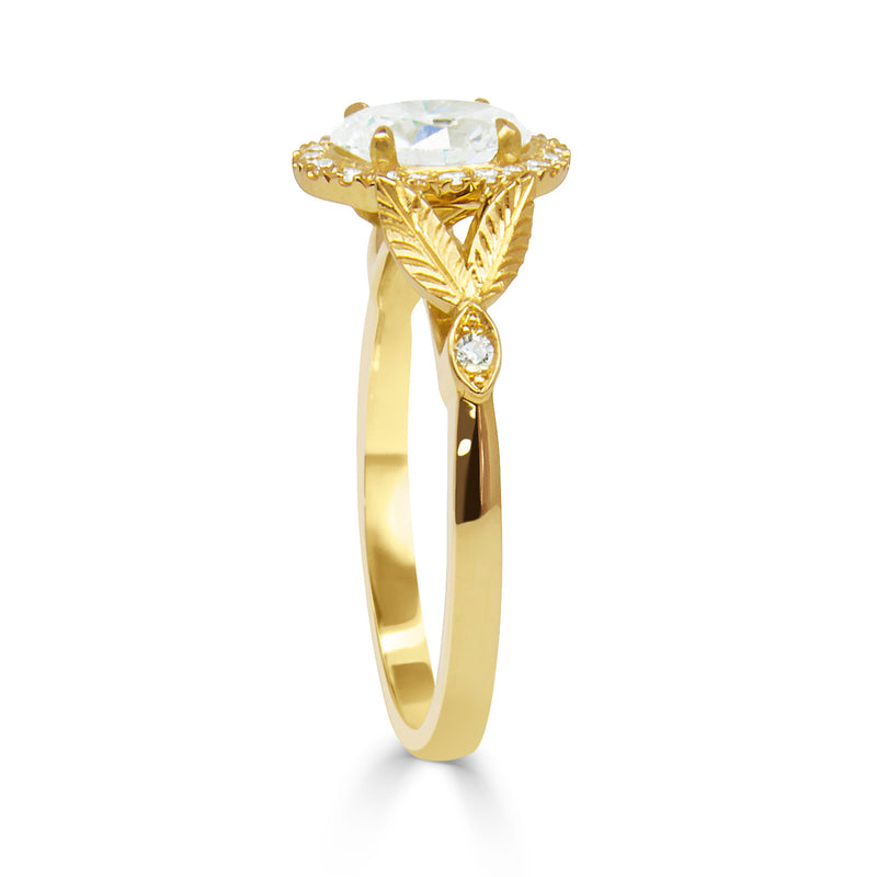 Bespoke Nature-Inspired Engagement Ring, Fairtrade yellow gold and a Canada Mark oval diamond