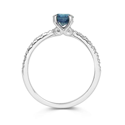 Bespoke engagement ring - teal Malawi sapphire, 100% recycled platinum and microset conflict-free diamonds 2