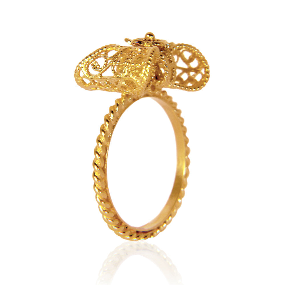 Filigree Bow Ring Small in Yellow Gold - Arabel Lebrusan