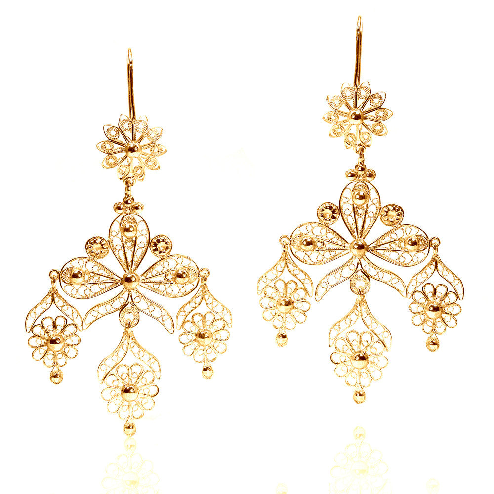 Filigree Ribbon Chandelier Earrings in Yellow Gold