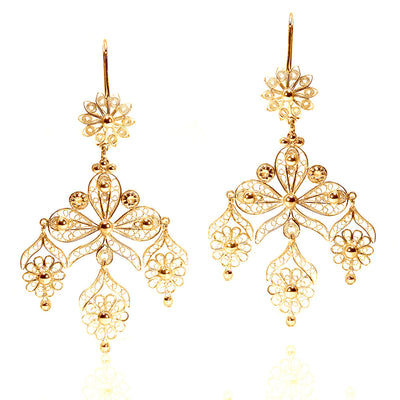 Filigree Ribbon Chandelier Earrings in Yellow Gold