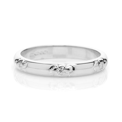 D Shape Diamond Flower Ethical Platinum Wedding Ring