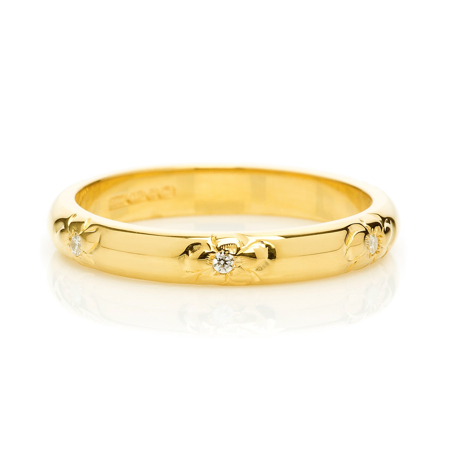 D Shape Diamond Flower Ethical Gold Wedding Ring 
