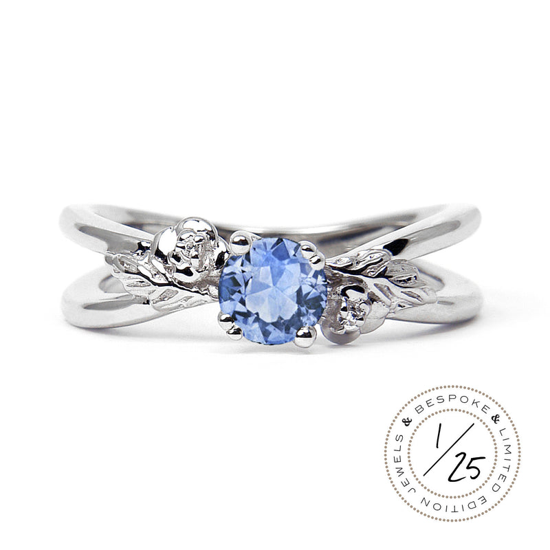 Foliage Ethical Light Blue Sapphire Gemstone Engagement Ring, 18ct Fairtrade Gold